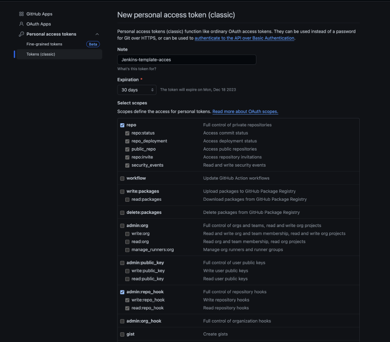 New personal access token